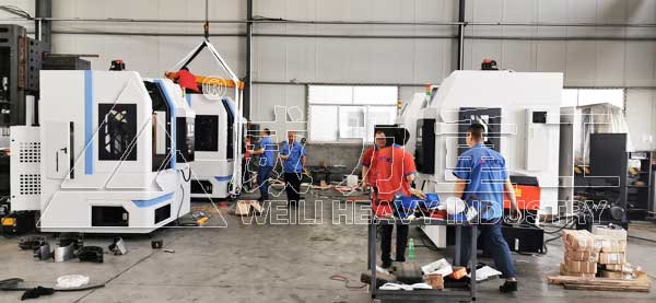 汽車(chē)制動(dòng)蹄鐵蹄片專(zhuān)用數(shù)控立車(chē)車(chē)間試機(jī)中